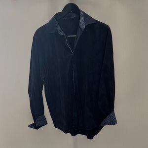 Bugatchi Navy Shirt with Patterned Cuffs